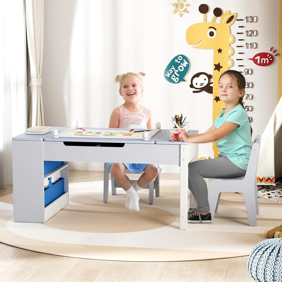 Nouveauté 2026 – Ensemble table et 2 chaises LAZY BUDDY pour enfants , chevalet 2 en 1 et table de bricolage pour tout-petits avec bacs de rangement, gobelets de peinture et rouleau de papier, idéal pour les enfants de 3 ans et plus