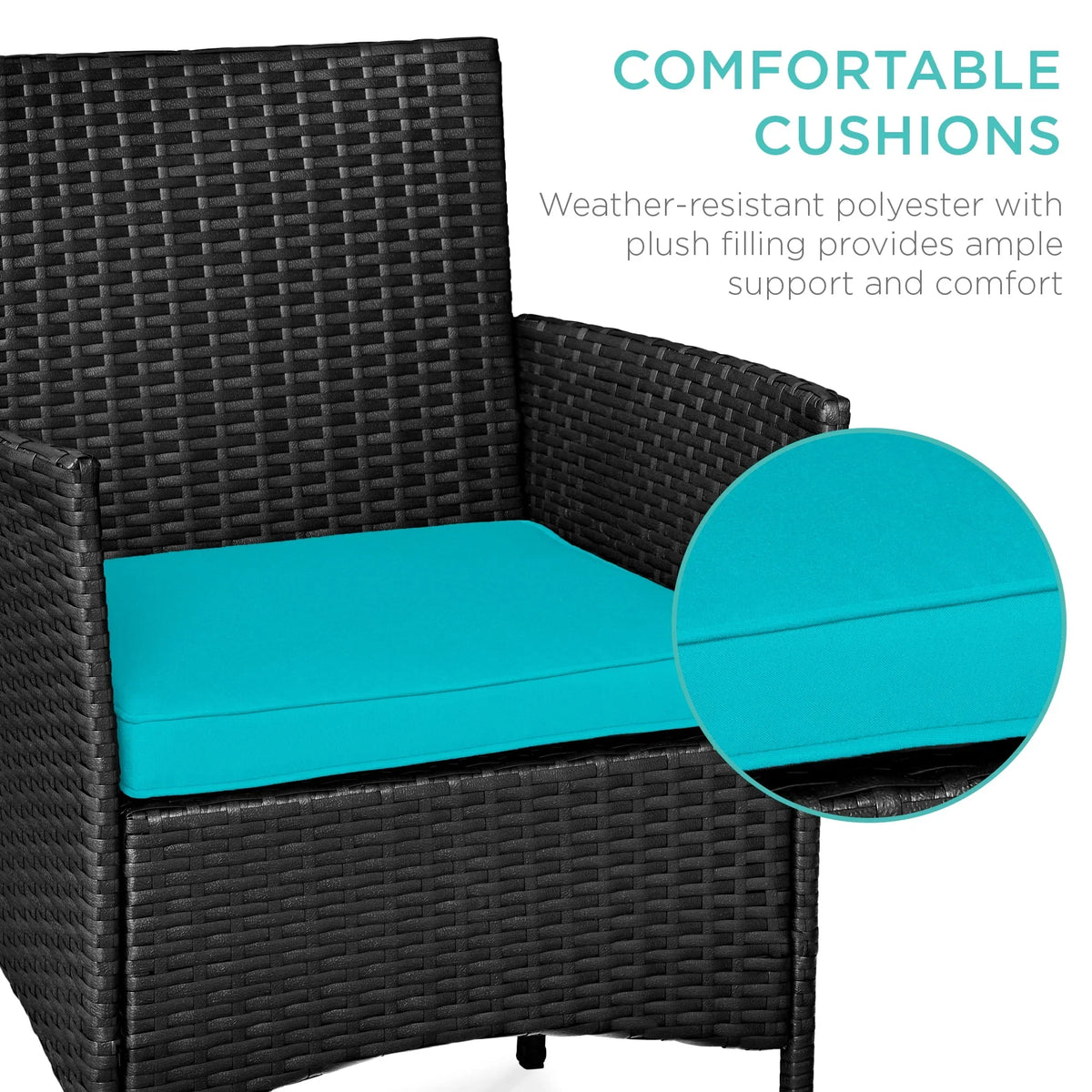 Nouveauté 2026 – Ensemble bistro de jardin 3 pièces en résine tressée Best Choice Products , avec 2 chaises et une table - Gris/Bleu marine