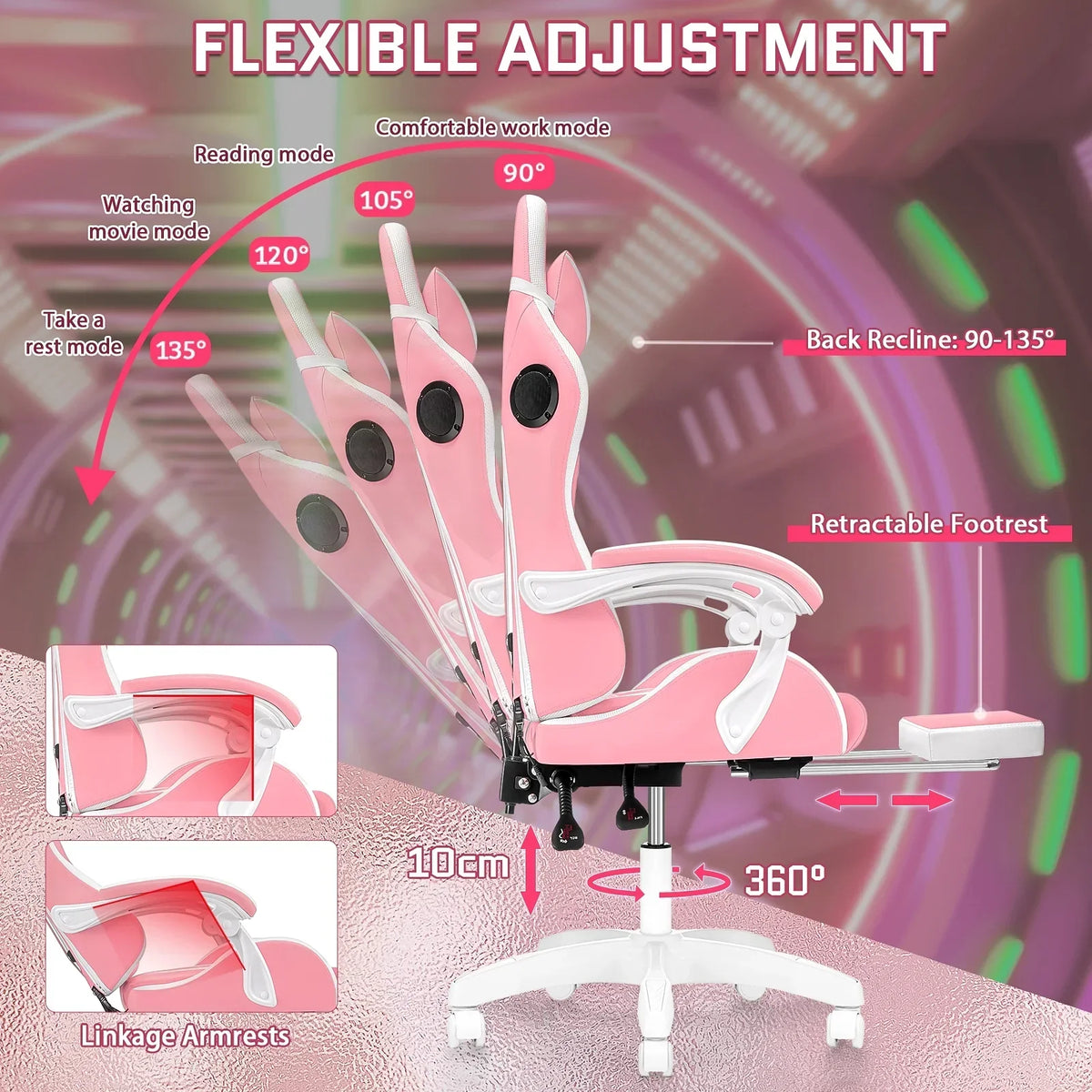 Nouveauté 2026 – Fauteuil de jeu Hoffree avec haut-parleurs intégrés, en cuir PU, repose-pieds et éclairage LED. Fauteuil ergonomique pour gamer avec massage, soutien lombaire et appui-tête pivotant et réglable. Idéal pour le télétravail et le bureau