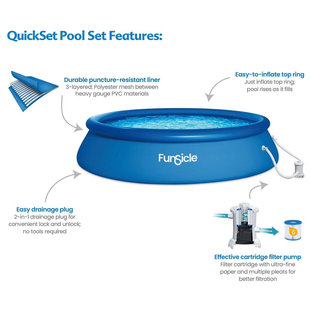 Nouveauté 2026 – Piscine hors sol ronde Funsicle QuickSet de 2,4 m (8 pi), à partir de 6 ans