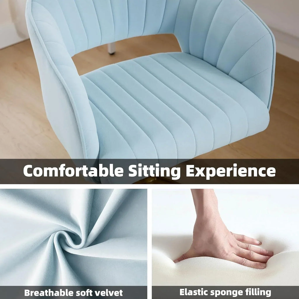 Nouveauté 2026 – Chaise de bureau Westice , chaise de travail en velours, chaise pivotante réglable en hauteur avec base dorée, idéale pour coiffeuse, bureau, salon ou salle informatique, beige