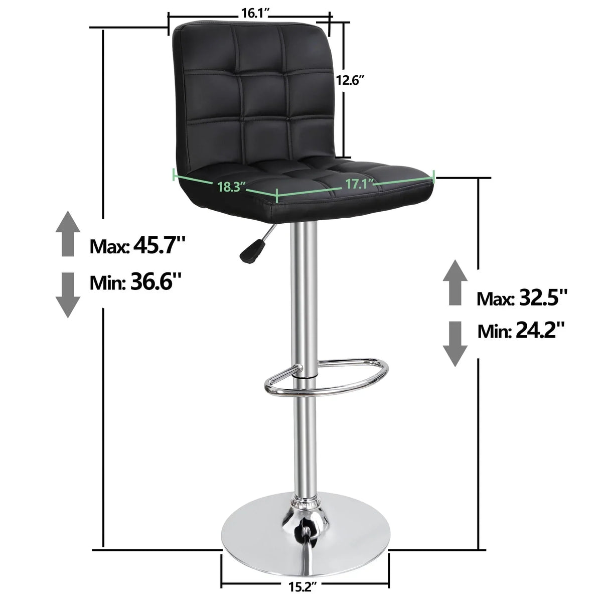 Nouveauté 2026 – Ensemble de 4 tabourets de bar ZENY , coussin moelleux, structure en métal, pivotants, 61-81 cm, noir