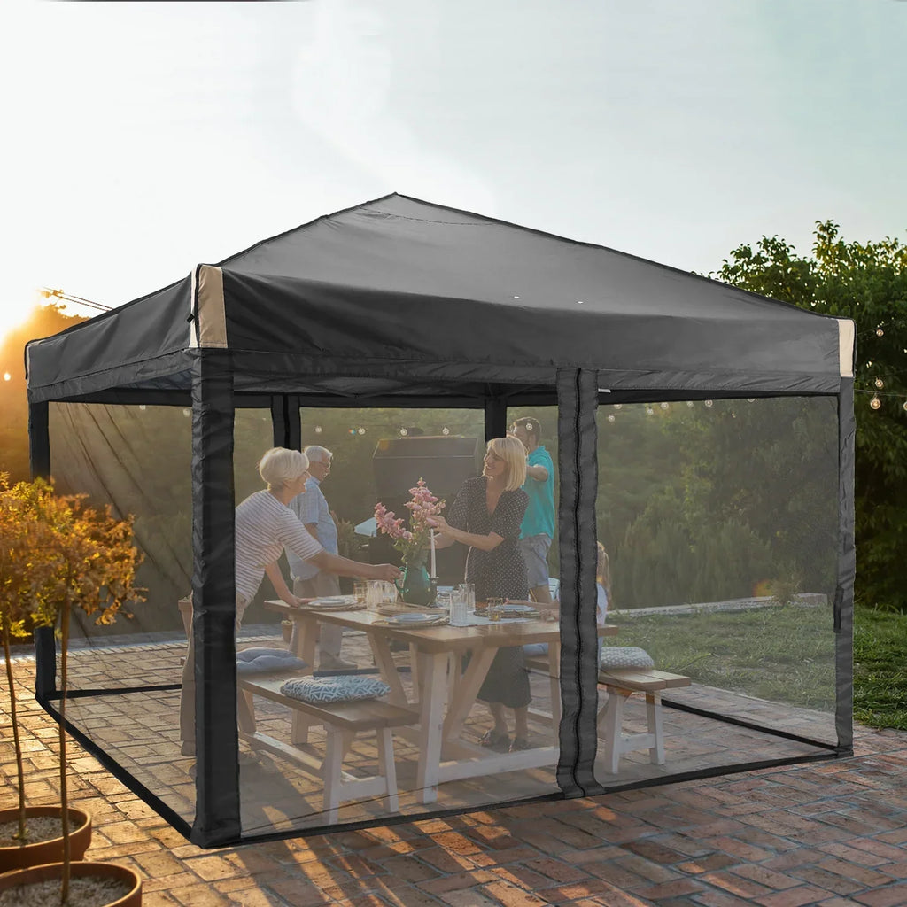 Nouveauté 2026 – Abri pliant Aoodor de 3,65 m x 3,65 m avec parois latérales en filet amovibles, tente d'extérieur portable et instantanée - Noir