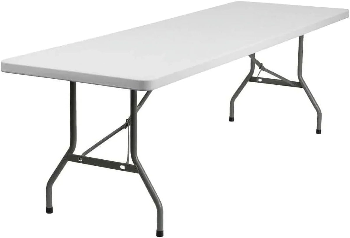 Nouveauté 2026 – Table pliante portable de 2,4 m (8 pi) en plastique blanc, idéale pour l'intérieur et l'extérieur, parfaite pour les fêtes, les pique-niques et le camping. Disponible en 4,2 m (4 pi), 1,8 m (6 pi) et 2,4 m (8 pi