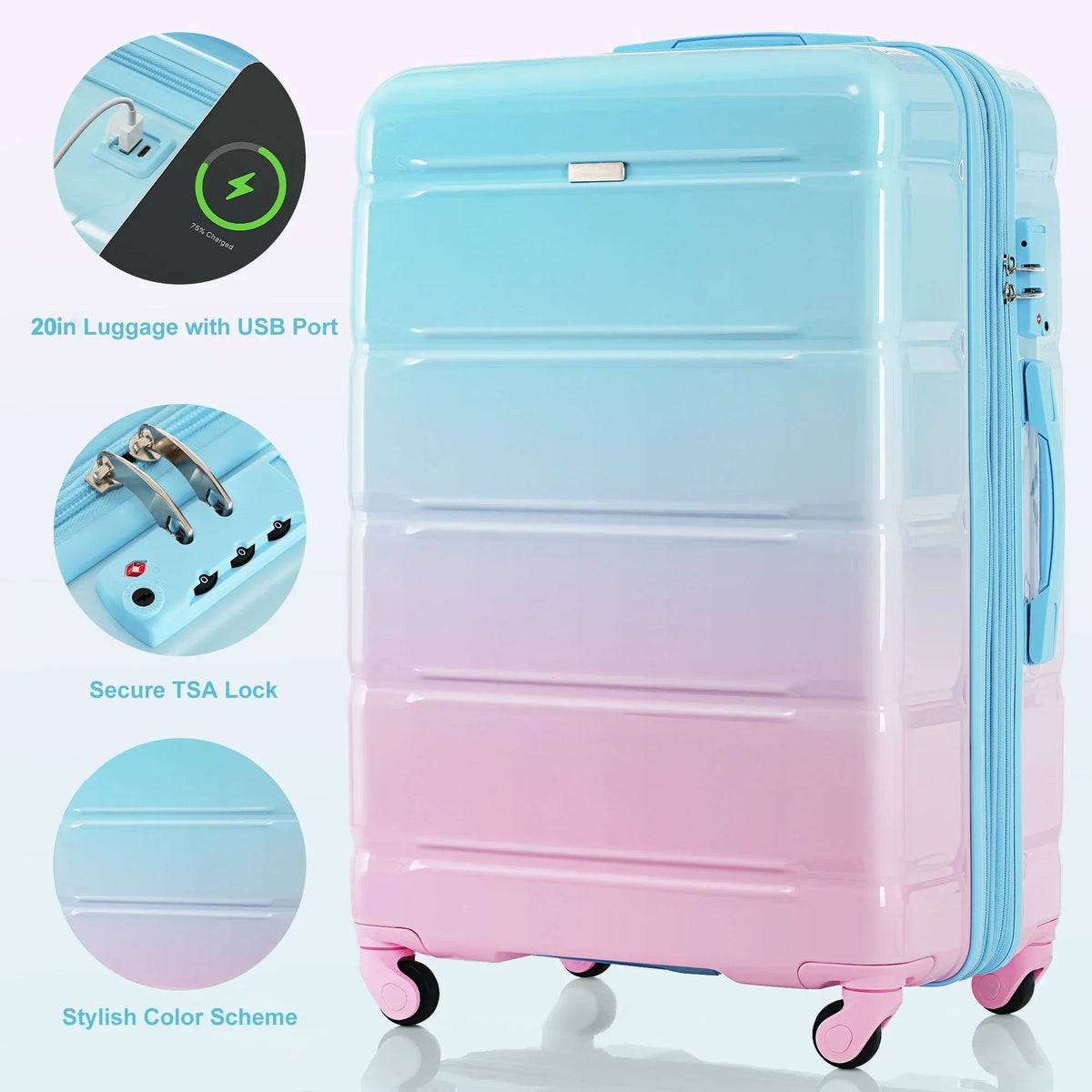 Nouveauté 2026 – Ensemble de 3 valises PAPROOS (51/61/71 cm), valise rigide légère avec port USB et crochets latéraux, bagage de voyage avec serrure TSA, valise à roulettes rigide pour l'école et les voyages, rose