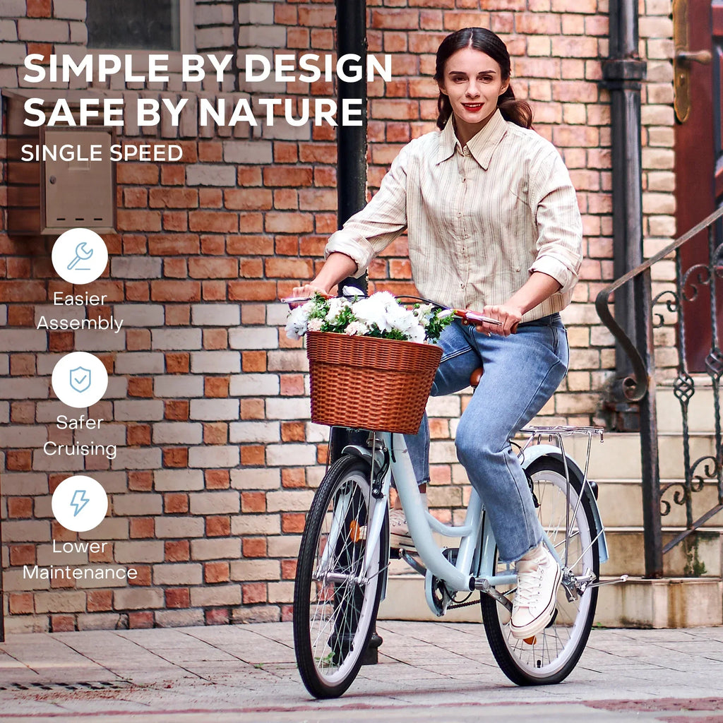 Nouveauté 2026 – Vélo confort femme Viribus , 24 pouces, style cruiser plage et ville, avec panier, blanc