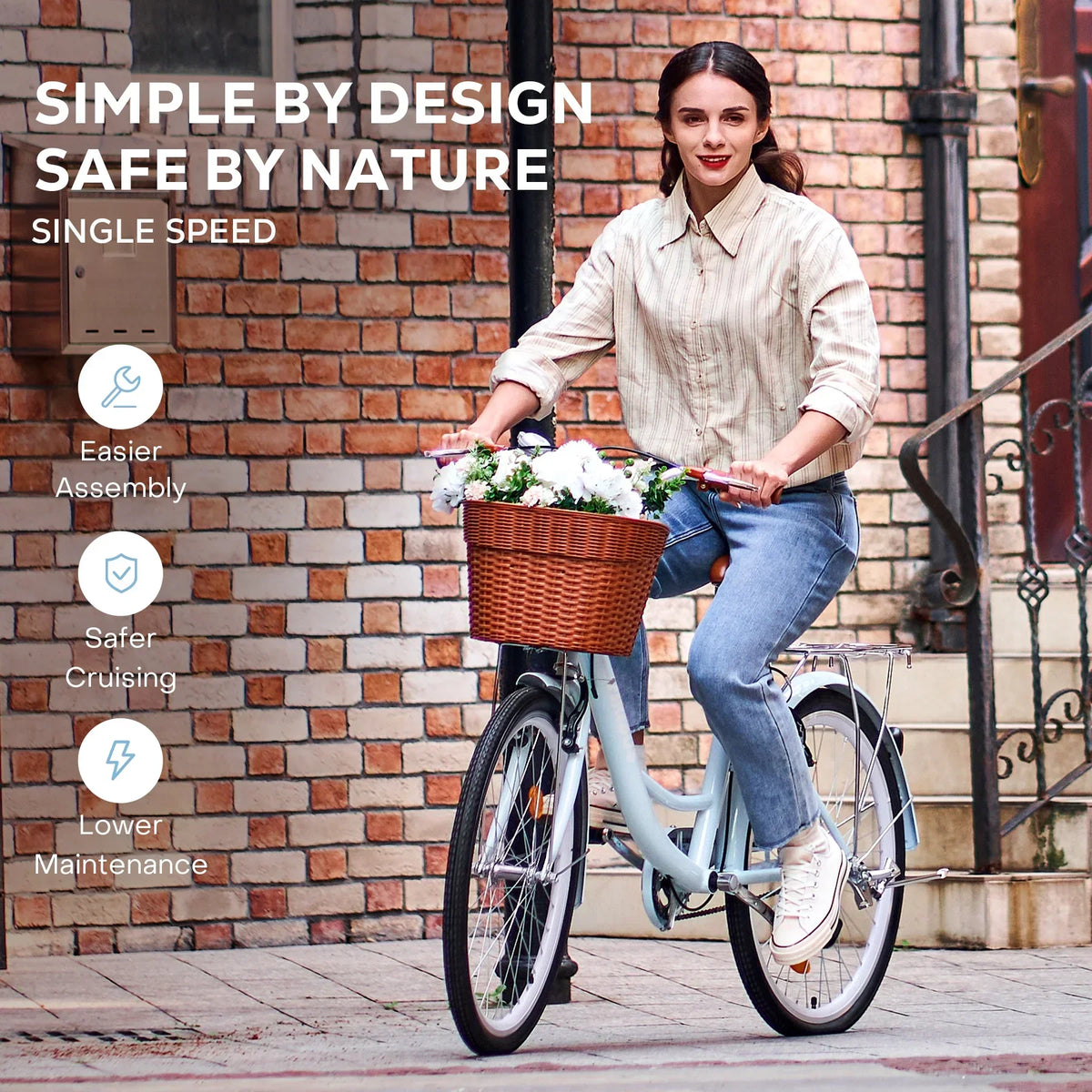 Nouveauté 2026 – Vélo confort femme Viribus , 24 pouces, style cruiser plage et ville, avec panier, blanc