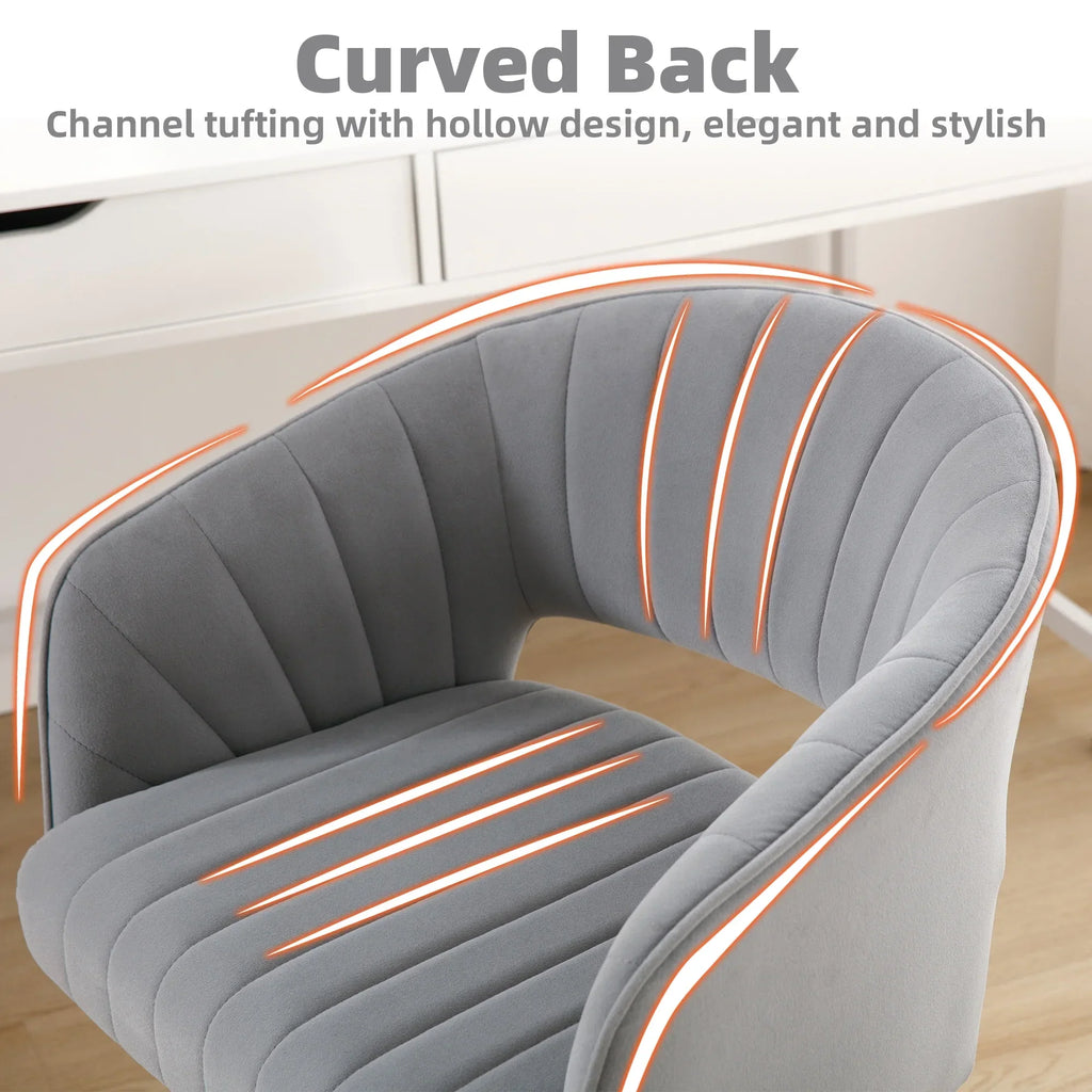 Nouveauté 2026 – Chaise de bureau Westice , chaise de travail en velours, chaise pivotante réglable en hauteur avec base dorée, idéale pour coiffeuse, bureau, salon ou salle informatique, beige