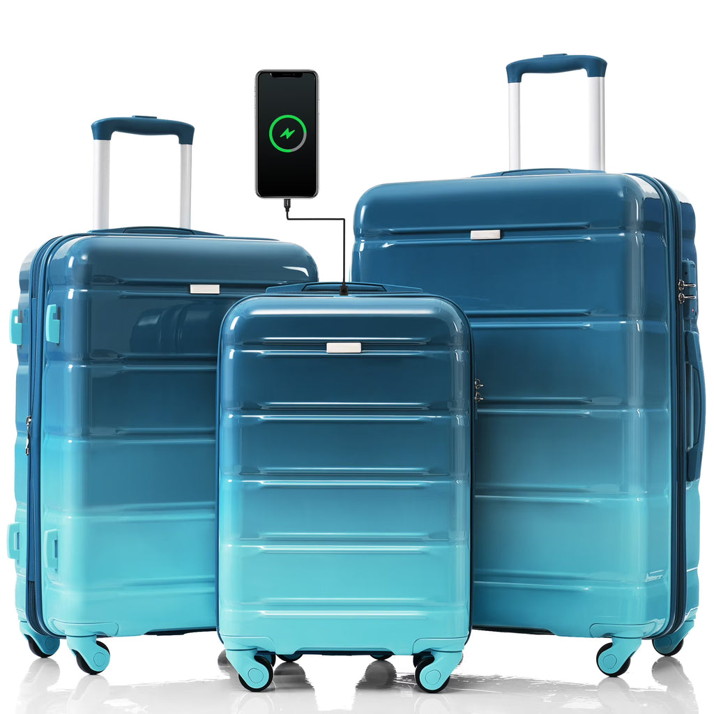 Nouveauté 2026 – Ensemble de 3 valises PAPROOS (51/61/71 cm), valise rigide légère avec port USB et crochets latéraux, bagage de voyage avec serrure TSA, valise à roulettes rigide pour l'école et les voyages, rose