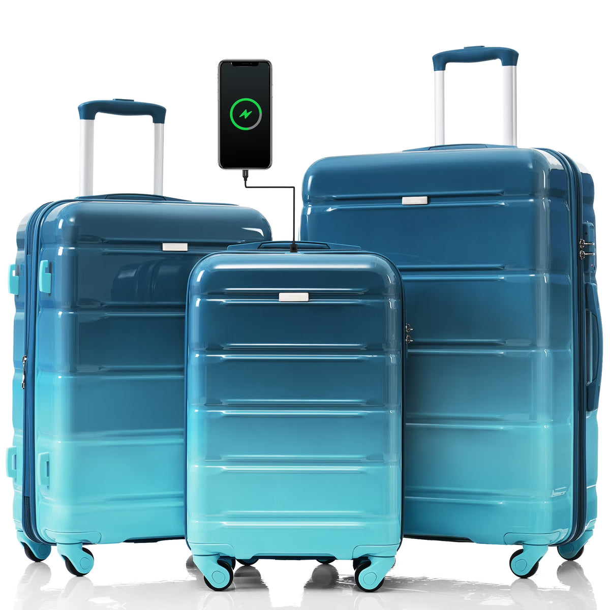 Nouveauté 2026 – Ensemble de 3 valises PAPROOS (51/61/71 cm), valise rigide légère avec port USB et crochets latéraux, bagage de voyage avec serrure TSA, valise à roulettes rigide pour l'école et les voyages, rose