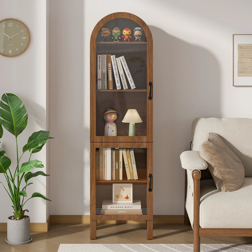 Nouveauté 2026 – Vitrine de rangement haute cintrée Fiogmub , armoire de garde-manger cintrée avec portes, portes en verre acrylique
