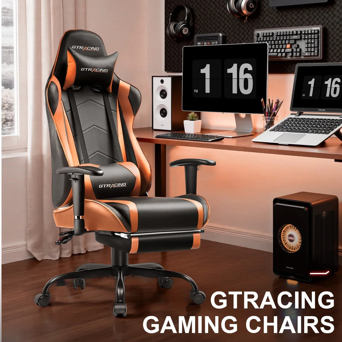 Nouveauté 2026 – Chaise de jeu GTRACING , chaise de bureau ergonomique avec soutien lombaire, revêtement en cuir PU, repose-pieds et appui-tête réglable, rouge