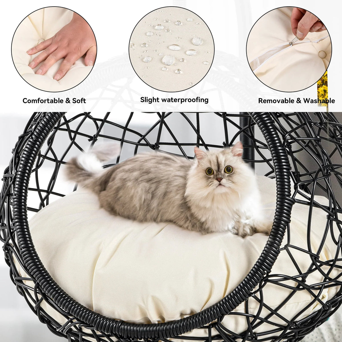 Nouveauté 2026 – Lit surélevé pour chat d'intérieur Dextrus avec coussin amovible, marron uni