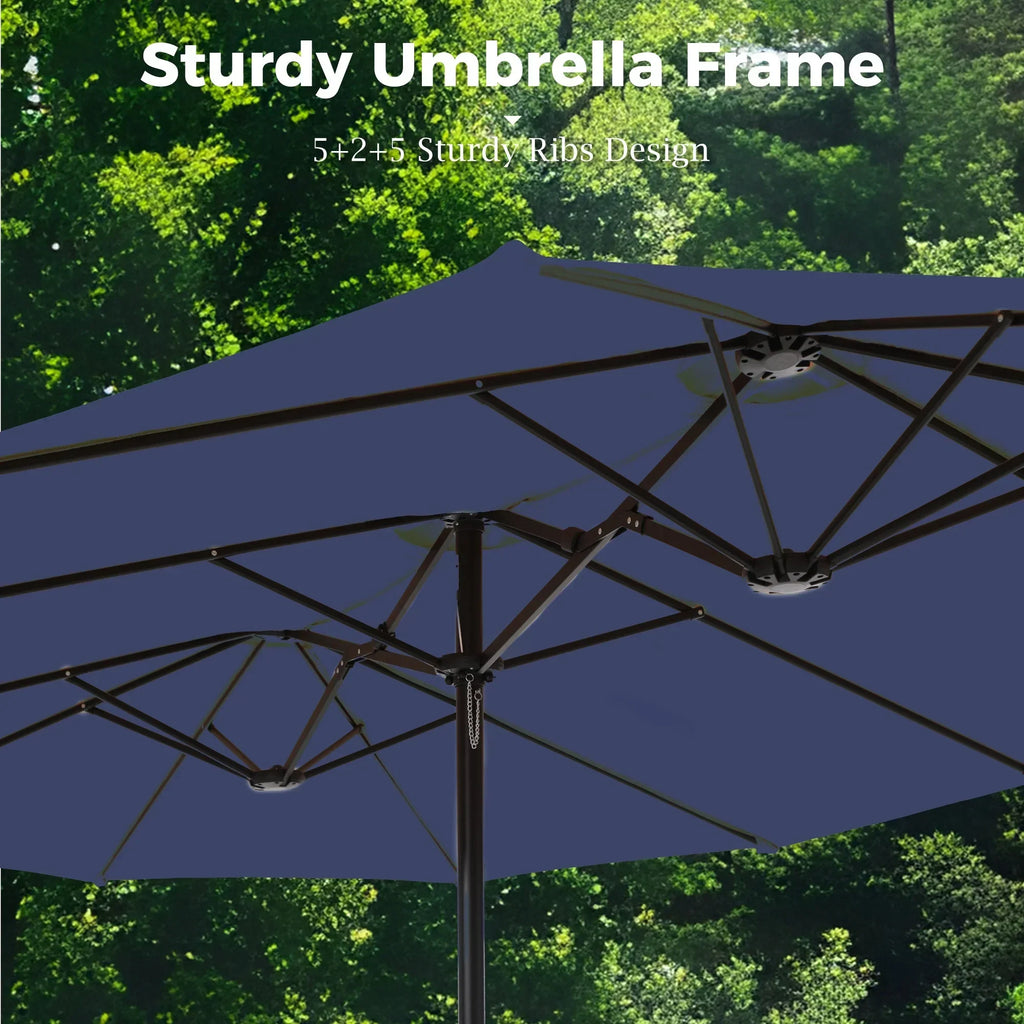 Nouveauté 2026 – Parasol de jardin extra-large Alpha Joy 4,57 m (15 pi) à double face avec manivelle et base - Gris fumé