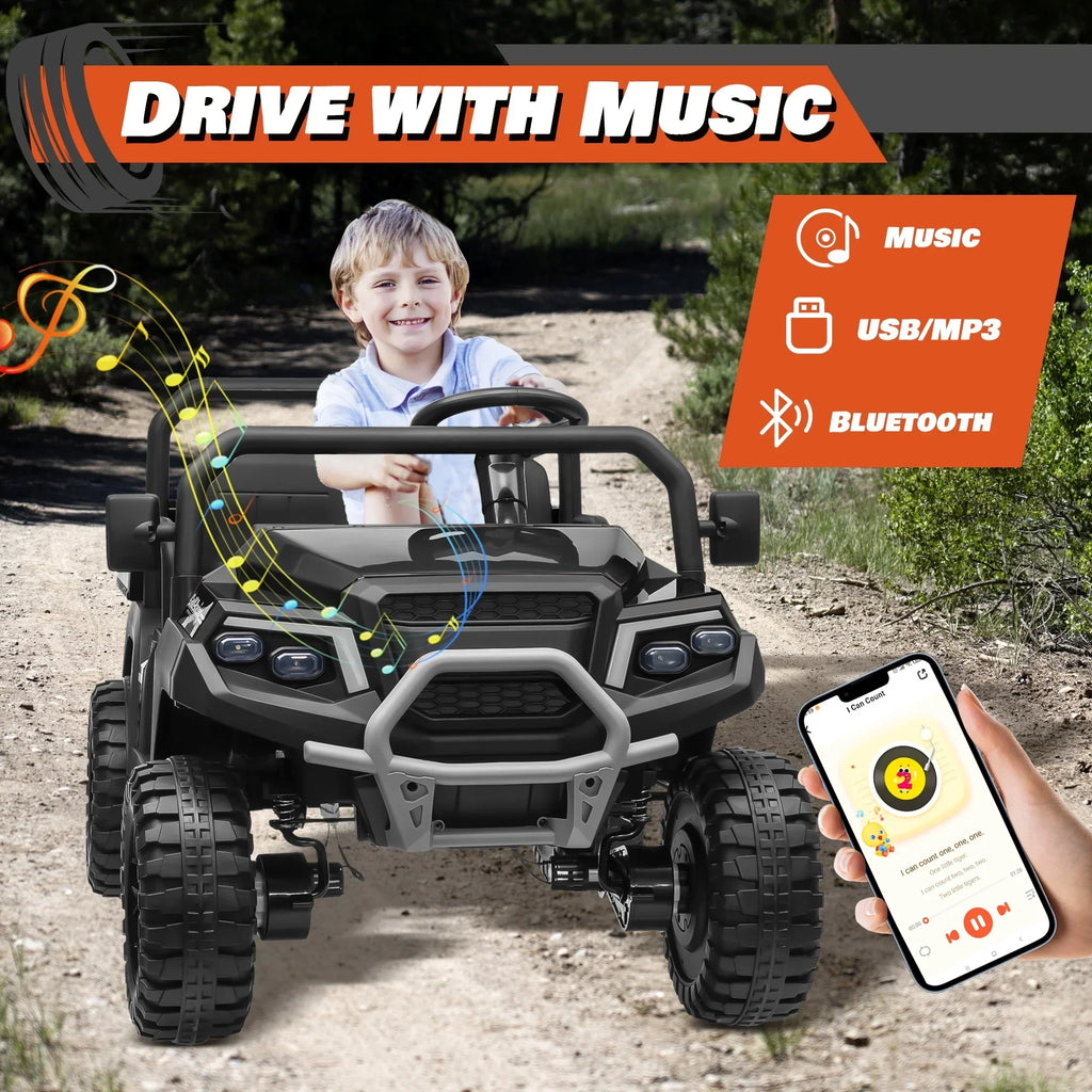 Nouveauté 2026 – Joyracer , véhicule tout-terrain électrique (UTV) 24 volts pour enfants, 2 places, avec télécommande. Voiturette de golf électrique avec 4 moteurs de 200 W, remorque inclinable et pelle, suspension à ressorts sur les 4 roues, musique
