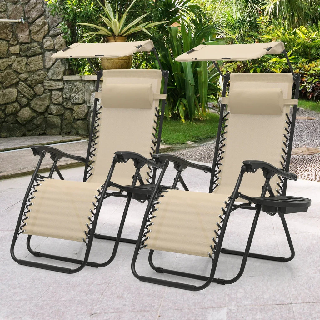 Nouveauté 2026 – Ensemble de 2 chaises MoNiBloom Zero Gravity , fauteuils de plage/terrasse pliables avec auvent et appui-tête, noirs