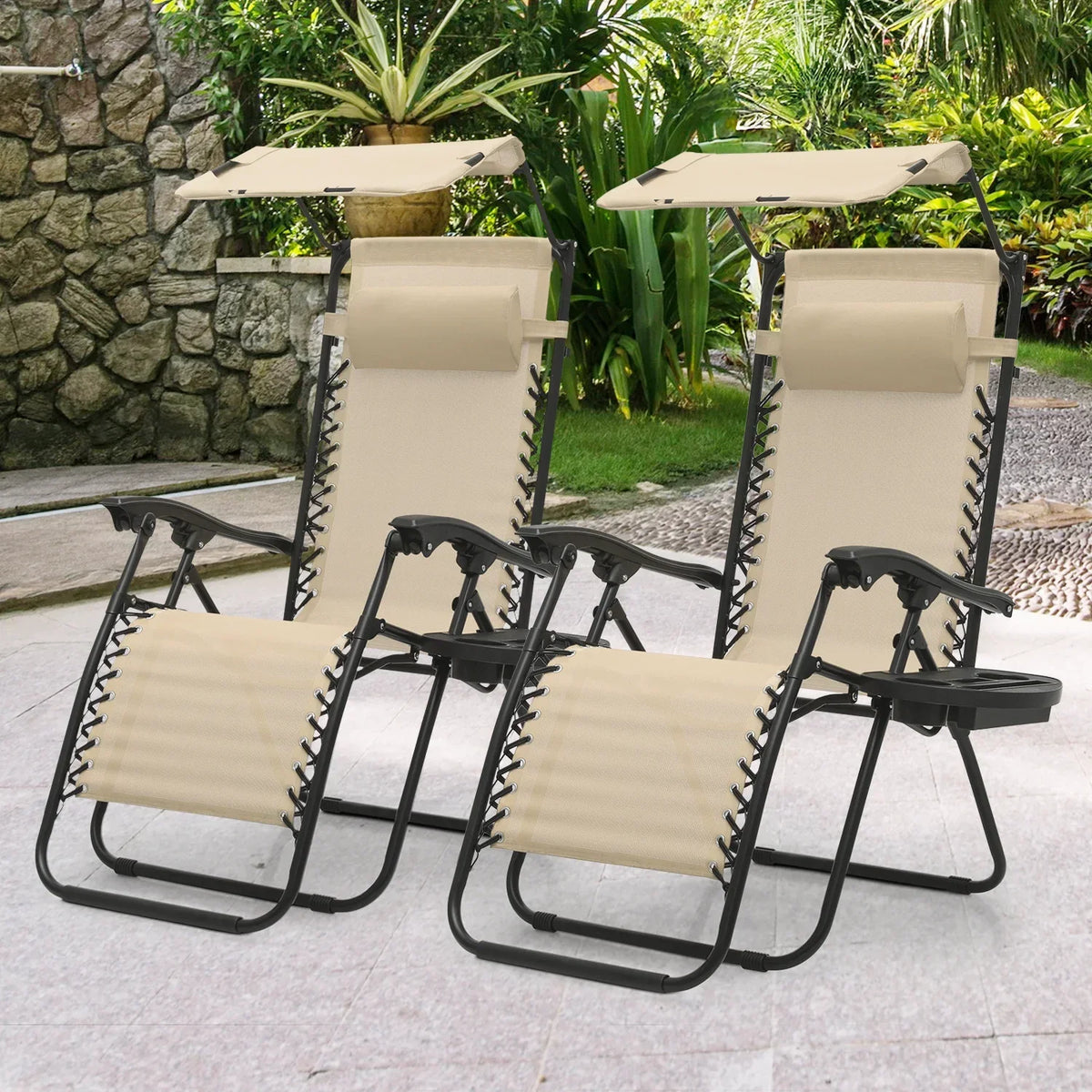 Nouveauté 2026 – Ensemble de 2 chaises MoNiBloom Zero Gravity , fauteuils de plage/terrasse pliables avec auvent et appui-tête, noirs