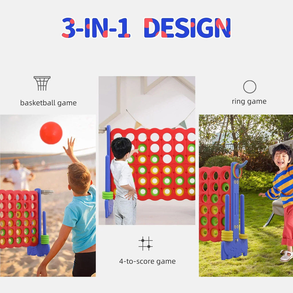 Nouveauté 2026 – Jeu géant 3-en-1 UNICOO® : panier de basket, jeu de lancer d'anneaux et jeu « 4 pour marquer ». Idéal pour les enfants et les adultes, les fêtes et les réunions. Sac de transport inclus (rouge et bleu