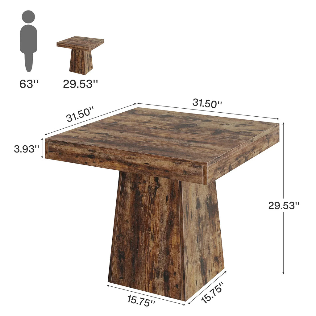Nouveauté 2026 – Table de salle à manger carrée Tribesigns pour 4 personnes, 80 cm (31,5 pouces), petite table de cuisine avec pied central robuste, style ferme, idéale pour la salle à manger, le salon ou la cuisine, couleur marron vintage