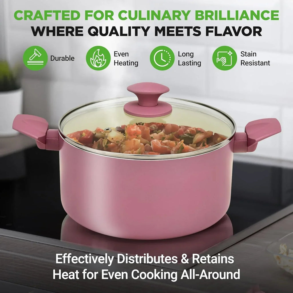 Nouveauté 2026 – Ensemble de cuisine 54 pièces – Ensemble complet de casseroles et poêles en céramique antiadhésive avec ustensiles, moules à pâtisserie et couteaux, compatible gaz, électrique et induction, rose poudré – Indispensables pour la cuisin