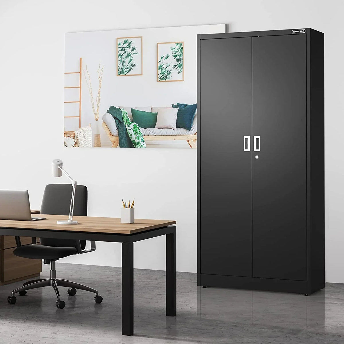 Nouveauté 2026 – Armoire de rangement métallique WORKPRO avec portes verrouillables et étagères réglables, hauteur 180 cm (71 pouces), idéale pour les outils, le bureau, la maison et les ateliers (noir), emballage soigné