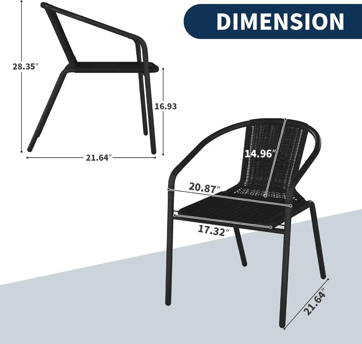 Nouveauté 2026 – Ensemble de 6 chaises de jardin ELPOSUN , chaises de patio en osier avec structure en métal, chaises empilables en rotin pour bistro, terrasse, jardin, porche, restaurant (noir