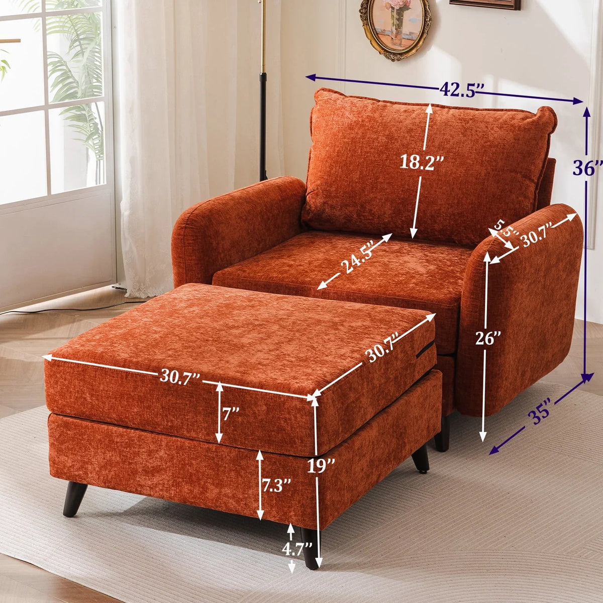 Nouveauté 2026 – Fauteuil d'appoint surdimensionné Rexulqo avec rangement intégré, confortable pour le salon, livré avec 2 coussins décoratifs, fauteuil rembourré style milieu du siècle, assise profonde de 62 cm, fauteuil de lecture pour chambre ou b