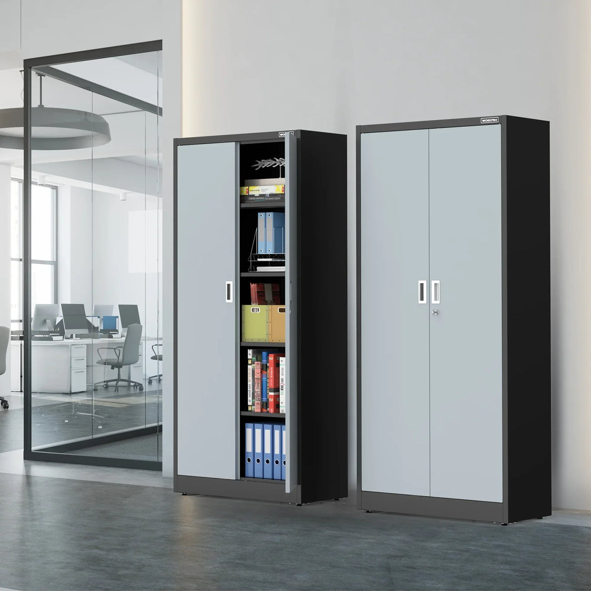 Nouveauté 2026 – Armoire de rangement métallique WORKPRO avec portes verrouillables et étagères réglables, hauteur 180 cm (71 pouces), idéale pour les outils, le bureau, la maison et les ateliers (noir), emballage soigné
