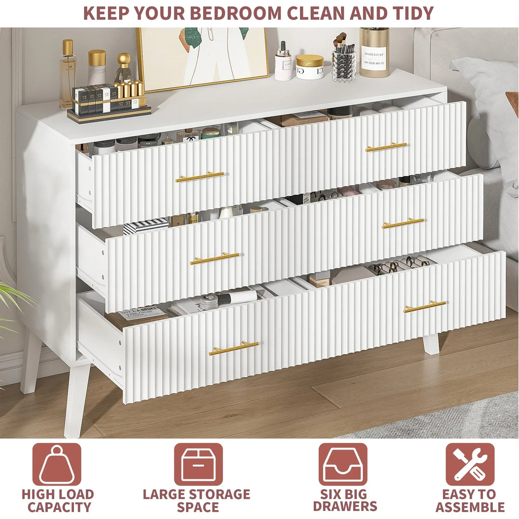 Nouveauté 2026 – Commode à 6 tiroirs Fluted , commode moderne large, commode double à 6 tiroirs