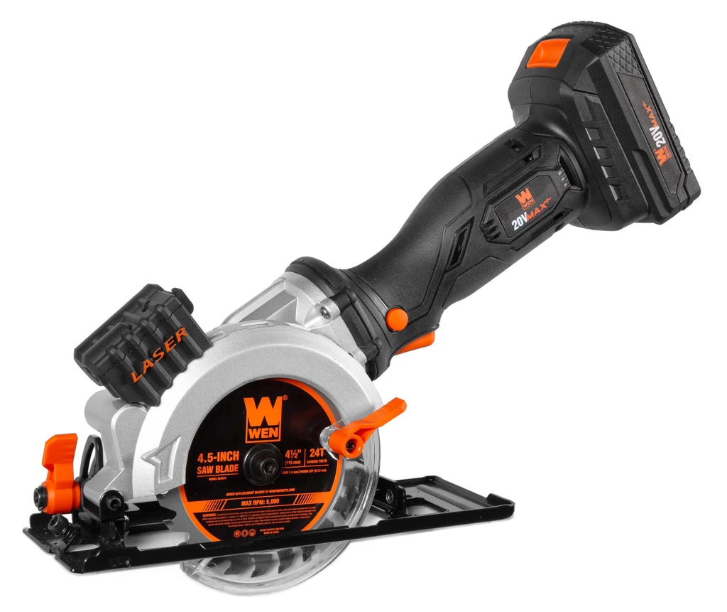 Nouveauté 2026 – Scie circulaire miniature sans fil WEN 20V Max 4-1/2 pouces avec batterie 2,0 Ah et chargeur