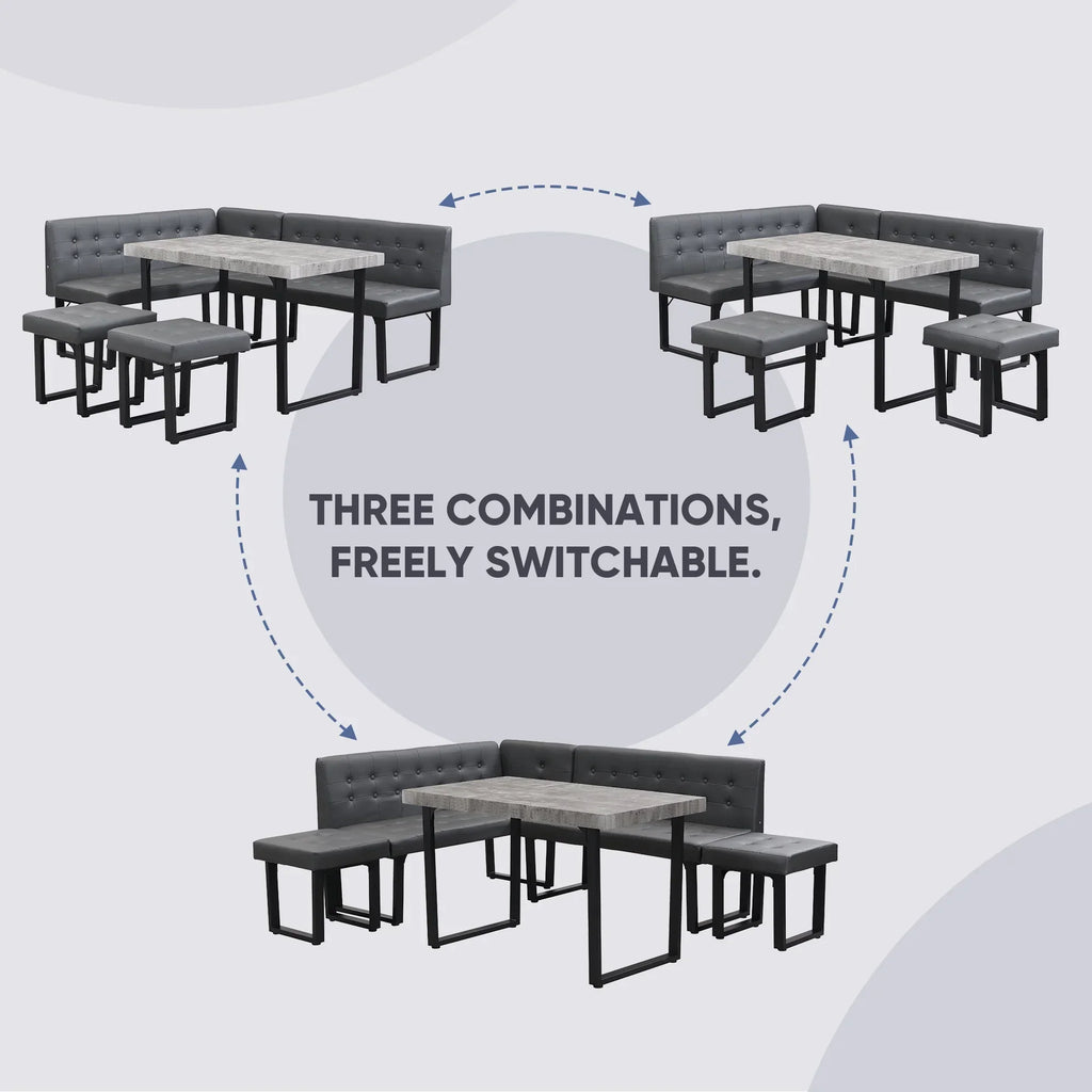 Nouveauté 2026 – Ensemble de salle à manger d'angle 5 pièces Brafab avec table et banc, style moderne, avec banquette rembourrée grise