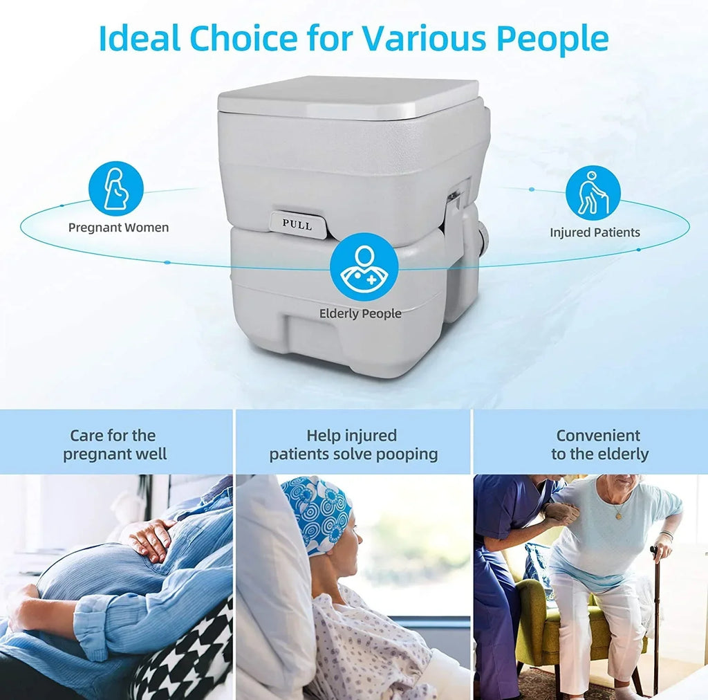 Nouveauté 2026 – Toilettes portables Dextrus , 5,3 gallons (20 litres), avec réservoir amovible, double bec verseur, pompe de chasse d'eau, idéales pour le camping, la navigation de plaisance, la randonnée et les voyages. Coloris : blanc et gris
