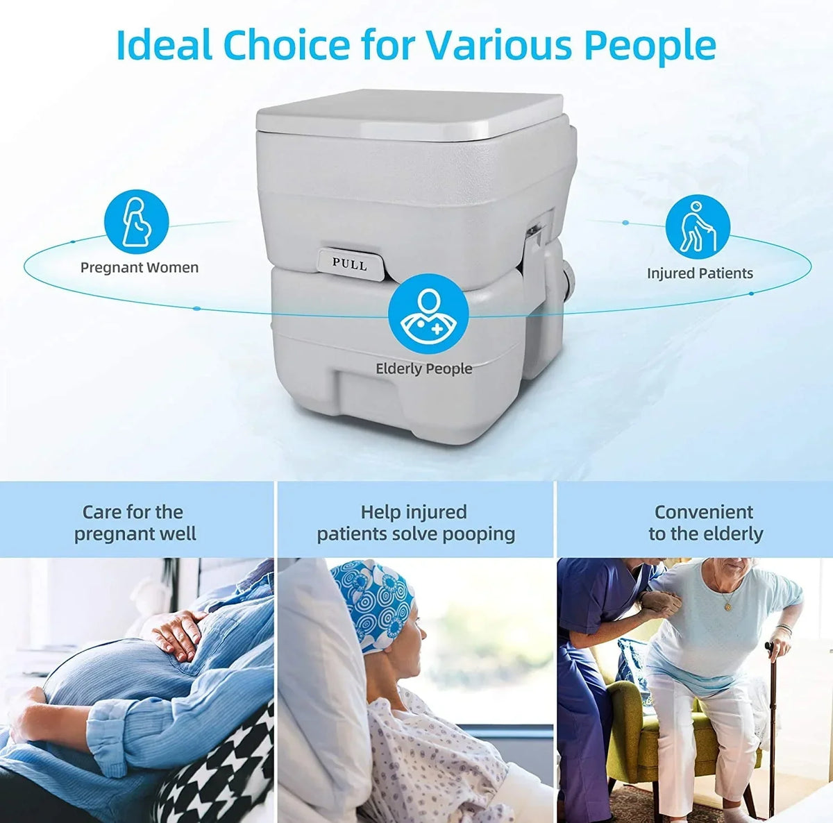 Nouveauté 2026 – Toilettes portables Dextrus , 5,3 gallons (20 litres), avec réservoir amovible, double bec verseur, pompe de chasse d'eau, idéales pour le camping, la navigation de plaisance, la randonnée et les voyages. Coloris : blanc et gris
