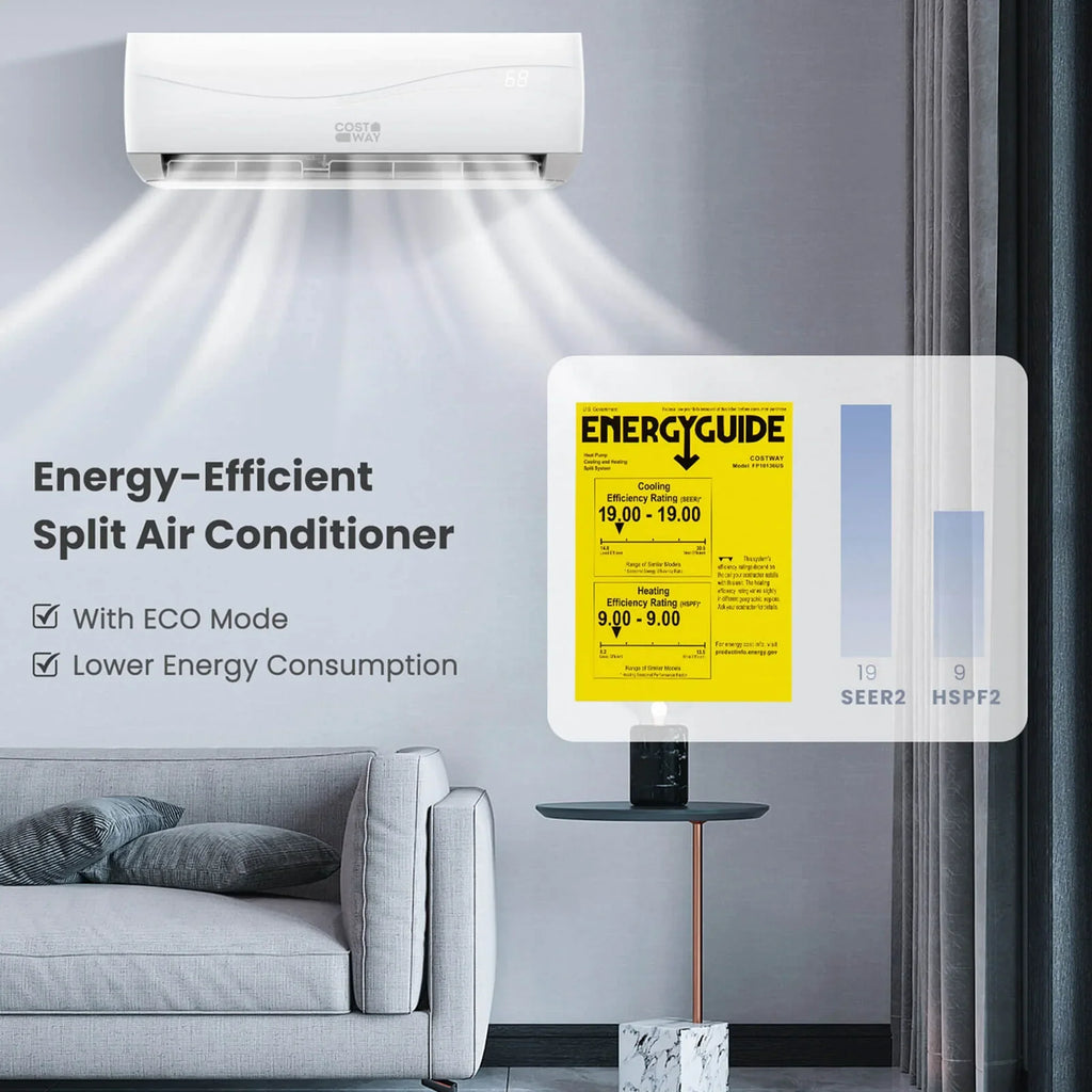 Nouveauté 2026 – Climatiseur et chauffage mini-split Costway , 18 000 BTU, 19 SEER, couverture de 1 250 pi²
