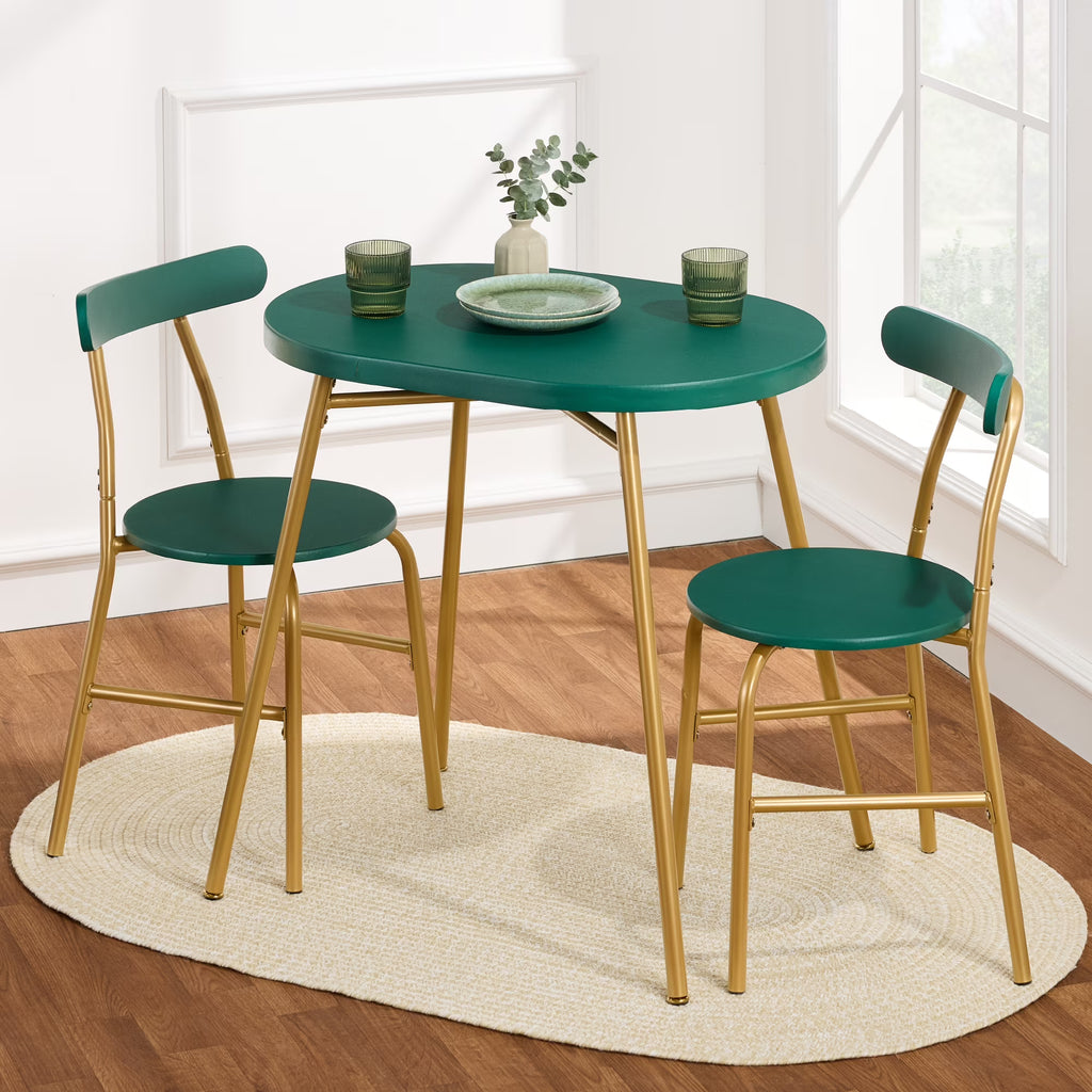 Nouveauté 2026 – Ensemble table et chaises ovales modernes 3 pièces Best Choice Products , petit coin repas avec 2 chaises - Noir/Noir