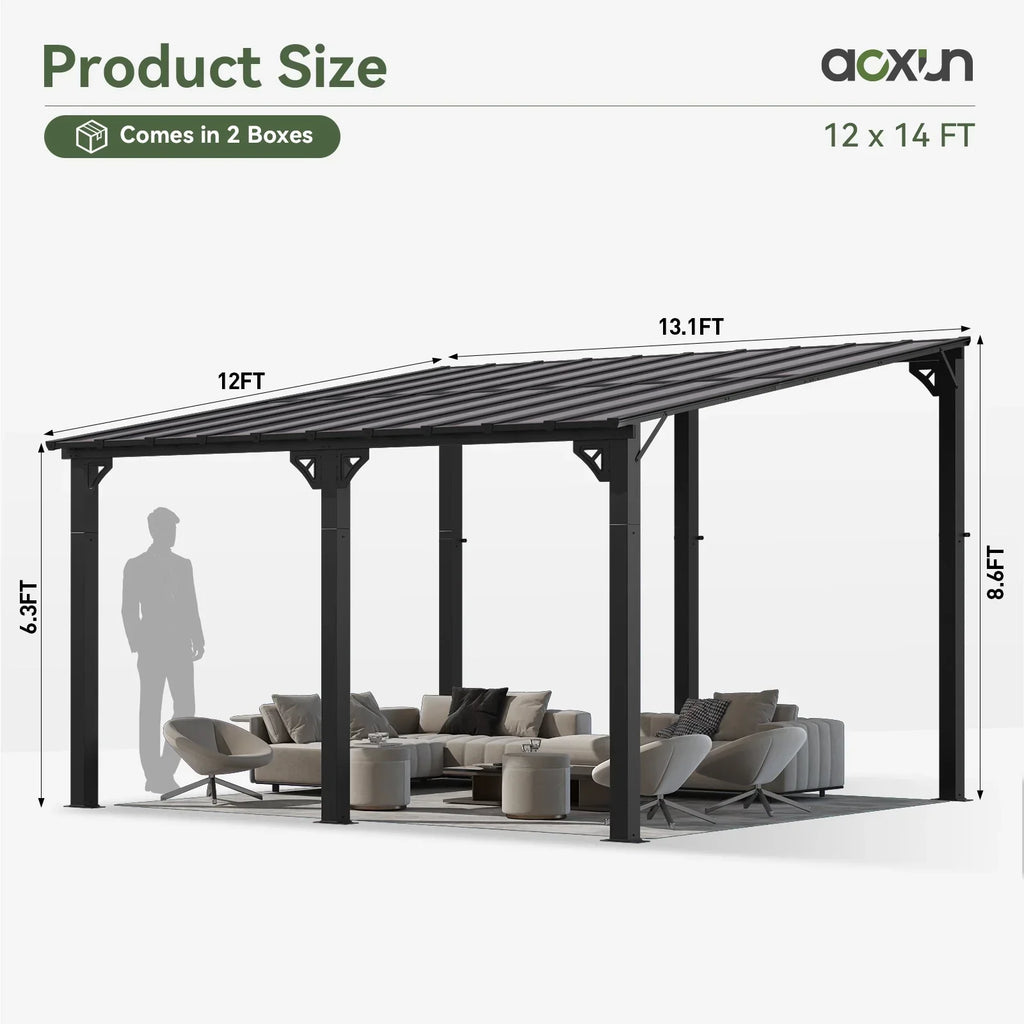 Nouveauté 2026 – Gazebo Aoxun de 2,4 m x 1,5 m pour patio, pergola avec toit incliné, grand auvent mural robuste pour barbecue, idéal pour jardin, terrasse ou patio