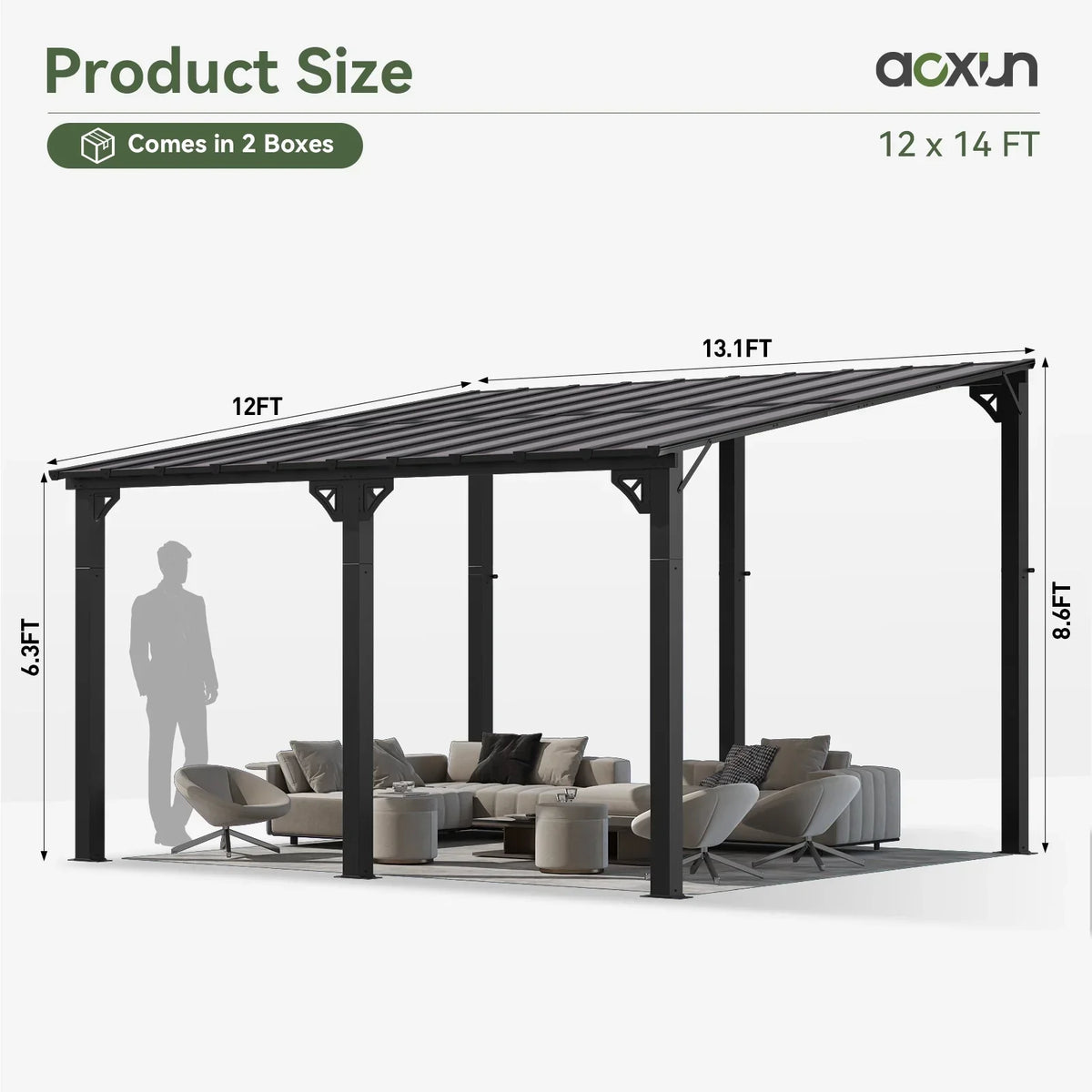 Nouveauté 2026 – Gazebo Aoxun de 2,4 m x 1,5 m pour patio, pergola avec toit incliné, grand auvent mural robuste pour barbecue, idéal pour jardin, terrasse ou patio