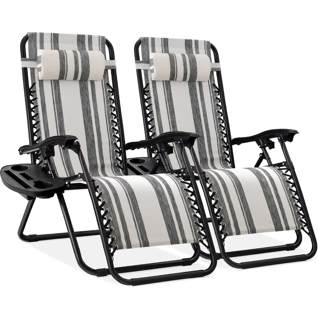Nouveauté 2026 – Ensemble de 2 fauteuils inclinables zéro gravité Best Choice Products pour terrasse et piscine avec porte-gobelet - Gris