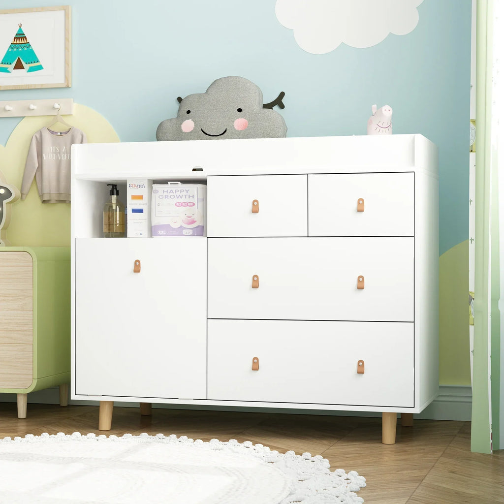 Nouveauté 2026 – Table à langer/commode pour chambre de bébé OXYLIFE , 114 cm (45 po), avec 4 tiroirs et une étagère, blanche
