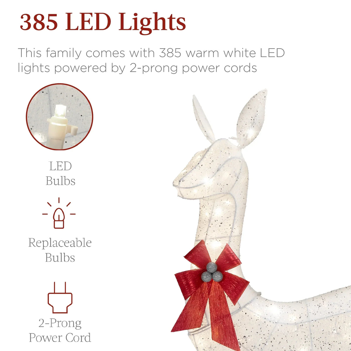 Nouveauté 2026 – Décoration de jardin extérieure Best Choice Products : cerfs lumineux de Noël en 3 pièces, 2 m (6,5 pi), avec 385 lumières DEL et piquets – Or