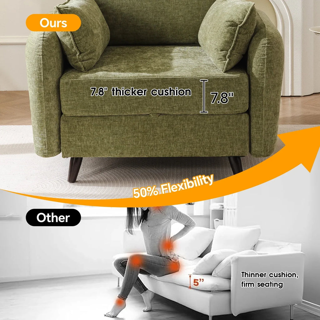 Nouveauté 2026 – Fauteuil d'appoint surdimensionné Rexulqo avec rangement intégré, confortable pour le salon, livré avec 2 coussins décoratifs, fauteuil rembourré style milieu du siècle, assise profonde de 62 cm, fauteuil de lecture pour chambre ou b
