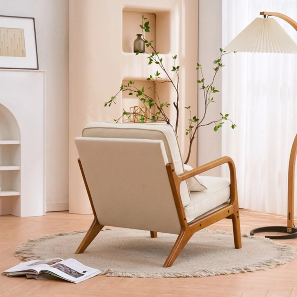 Nouveauté 2026 – Fauteuil de lecture Accent Chairs , fauteuil lounge en lin avec structure en bois massif, style moderne du milieu du siècle, montage facile, pour salon - Beige