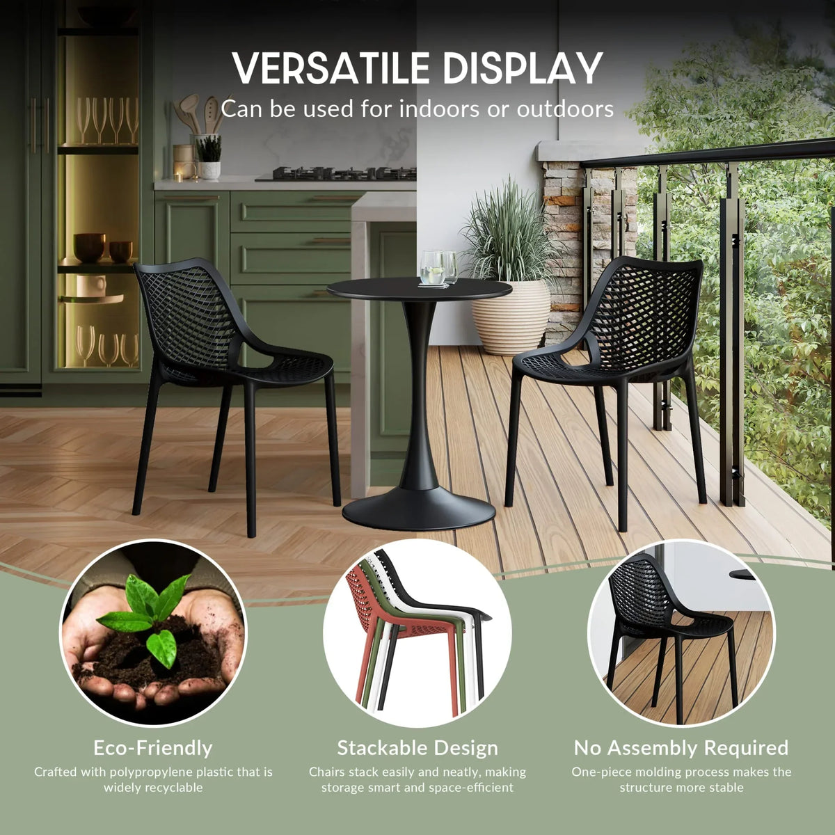 Nouveauté 2026 – Ensemble de salle à manger d'extérieur WestinTrends Playa 5 pièces avec table et chaises empilables, structure en métal, vert olive