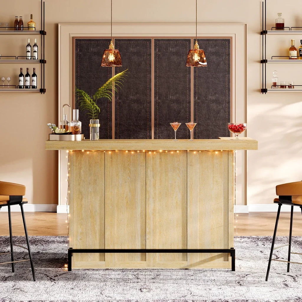 Nouveauté 2026 – Table de bar à 4 niveaux Tribesigns , grand meuble bar de 180 cm avec porte-verres à vin et repose-pieds noir, pour cuisine, salle à manger, salon, pub, marron rustique