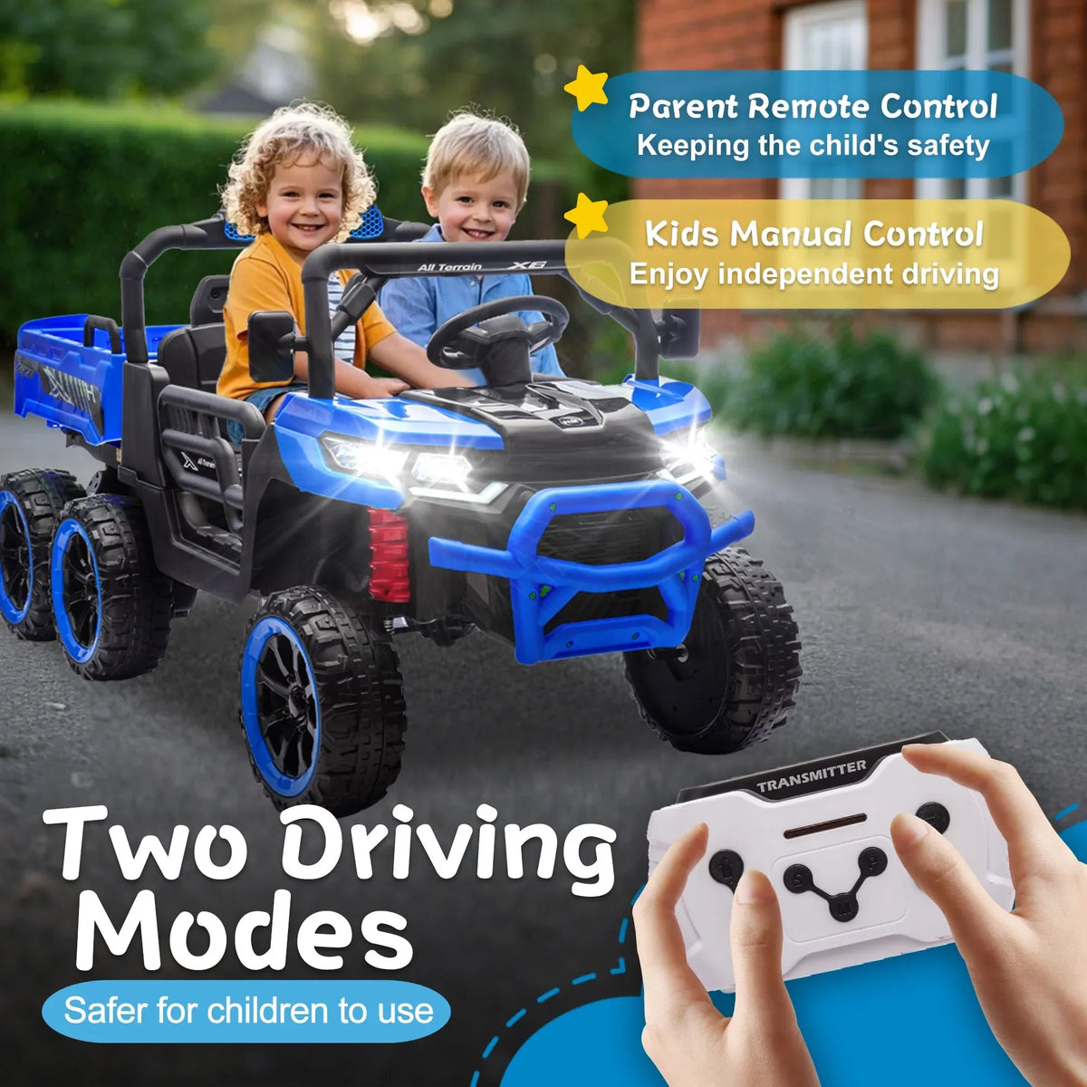 Nouveauté 2026 – Camion électrique Xuanlur 24V 2 places pour enfants , avec moteur 2x200W, benne basculante/pelle, pneus résistants, lumières LED, musique et télécommande, noir