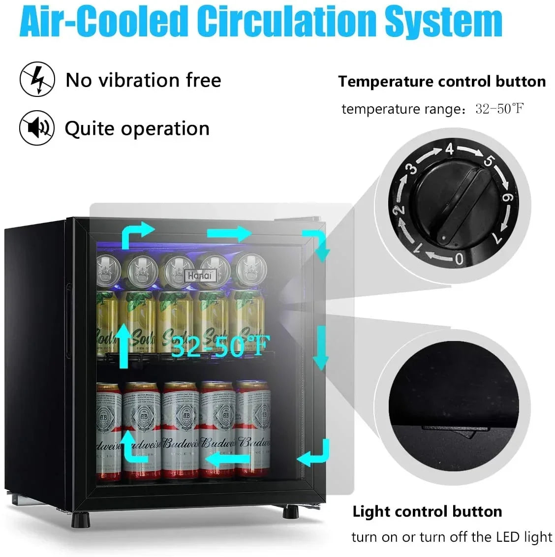 Nouveauté 2026 – Réfrigérateur à boissons compact WANAI , capacité de 100 canettes, porte vitrée, acier inoxydable noir