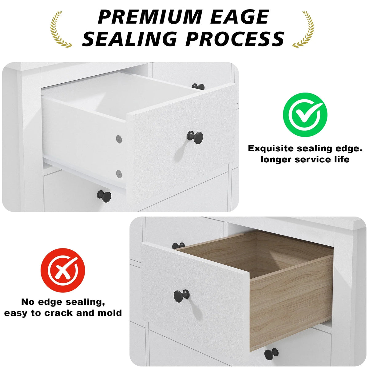 Nouveauté 2026 – Commode blanche EnHomee pour chambre à coucher, 10 tiroirs, commode moderne en bois, commode large pour adultes
