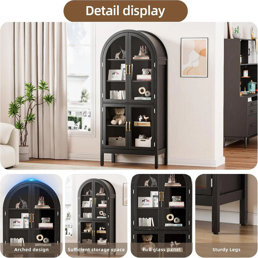 Nouveauté 2026 – Vitrine de rangement haute cintrée Fiogmub , armoire de garde-manger cintrée avec portes, portes en verre acrylique