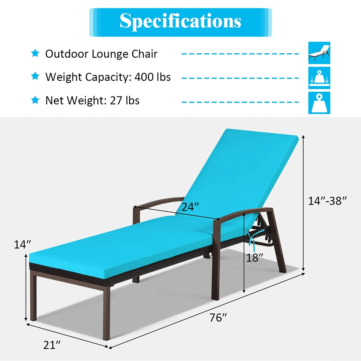 Nouveauté 2026 – Costway Lot de 2 chaises longues de patio en rotin, dossier inclinable, coussin réglable, rouge