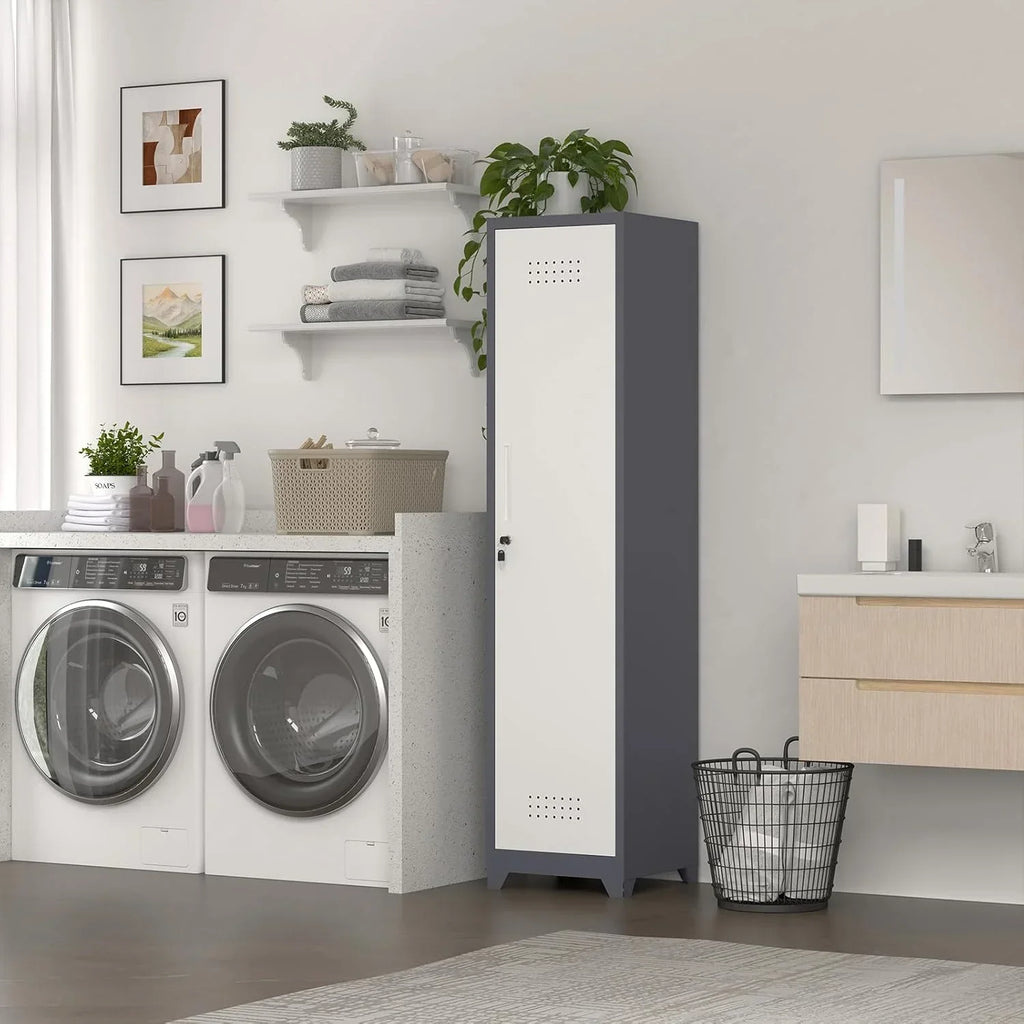 Nouveauté 2026 – Armoire à balais Marcree Slim , armoire métallique avec étagères et tringle de suspension, armoire de rangement utilitaire de 165 cm avec porte verrouillable, armoire de rangement haute pour produits de nettoyage, idéale pour la cuis